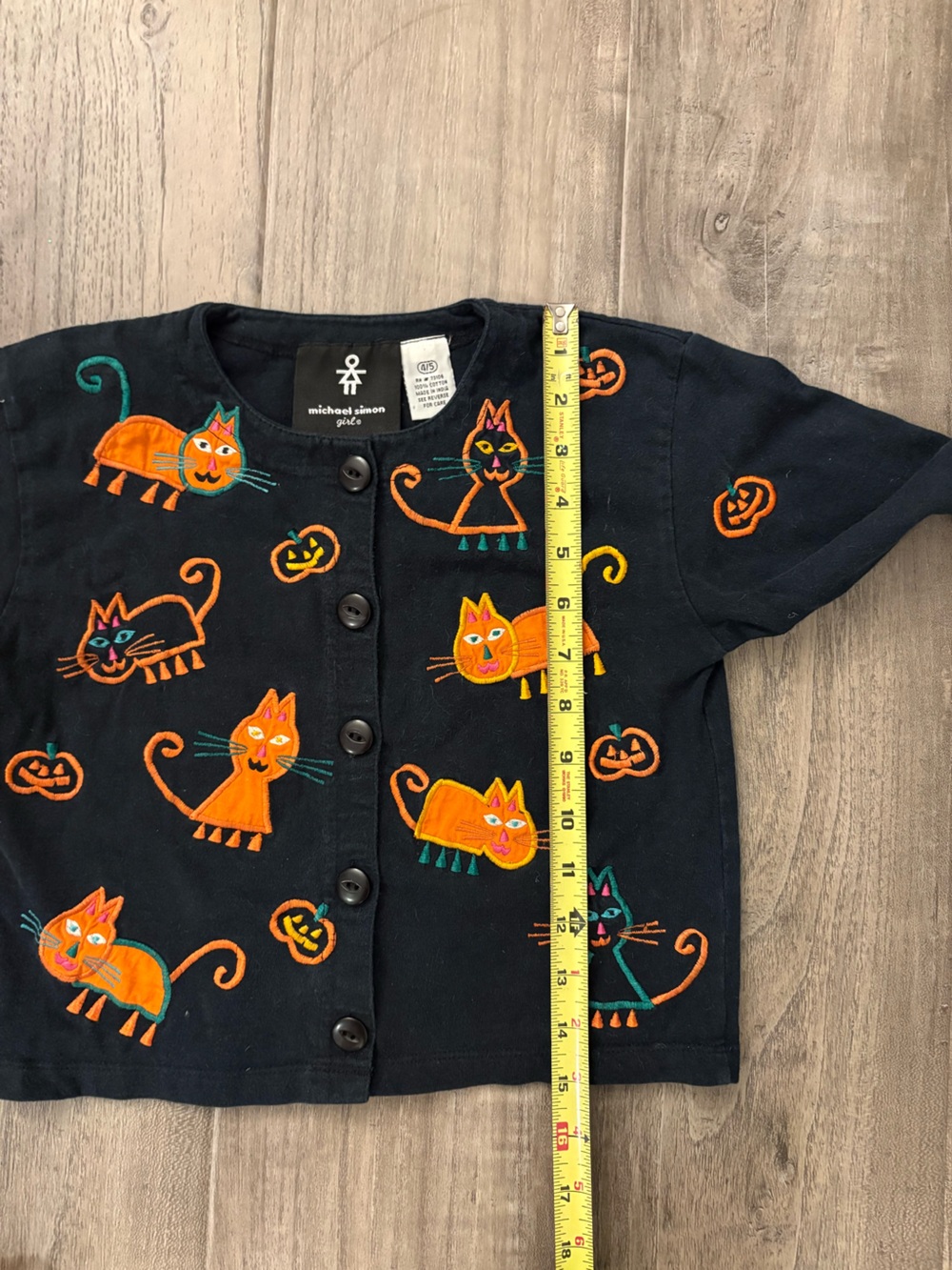 VTG Michael Simon Girls Black Cat Pumpkin Applique Cotton Halloween Cardigan 4/5 - Picture 3 of 6